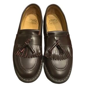 Solovair Burgundy Rub-Off Tassel Loafers Made in England Men Size 8 Leather Shoe